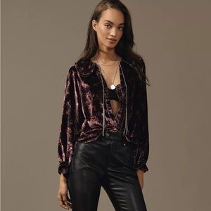 Anthropologie Pilcro The Keira Collared Blouse Long-Sleeve Velvet Edition MP